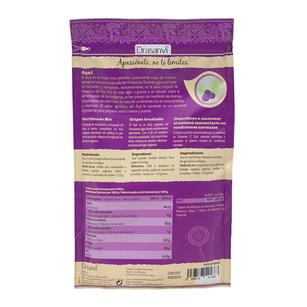 Açai Økologisk 70g | Brasiliansk Pulver | Antioksidanter + Immunitet | Drasanvi